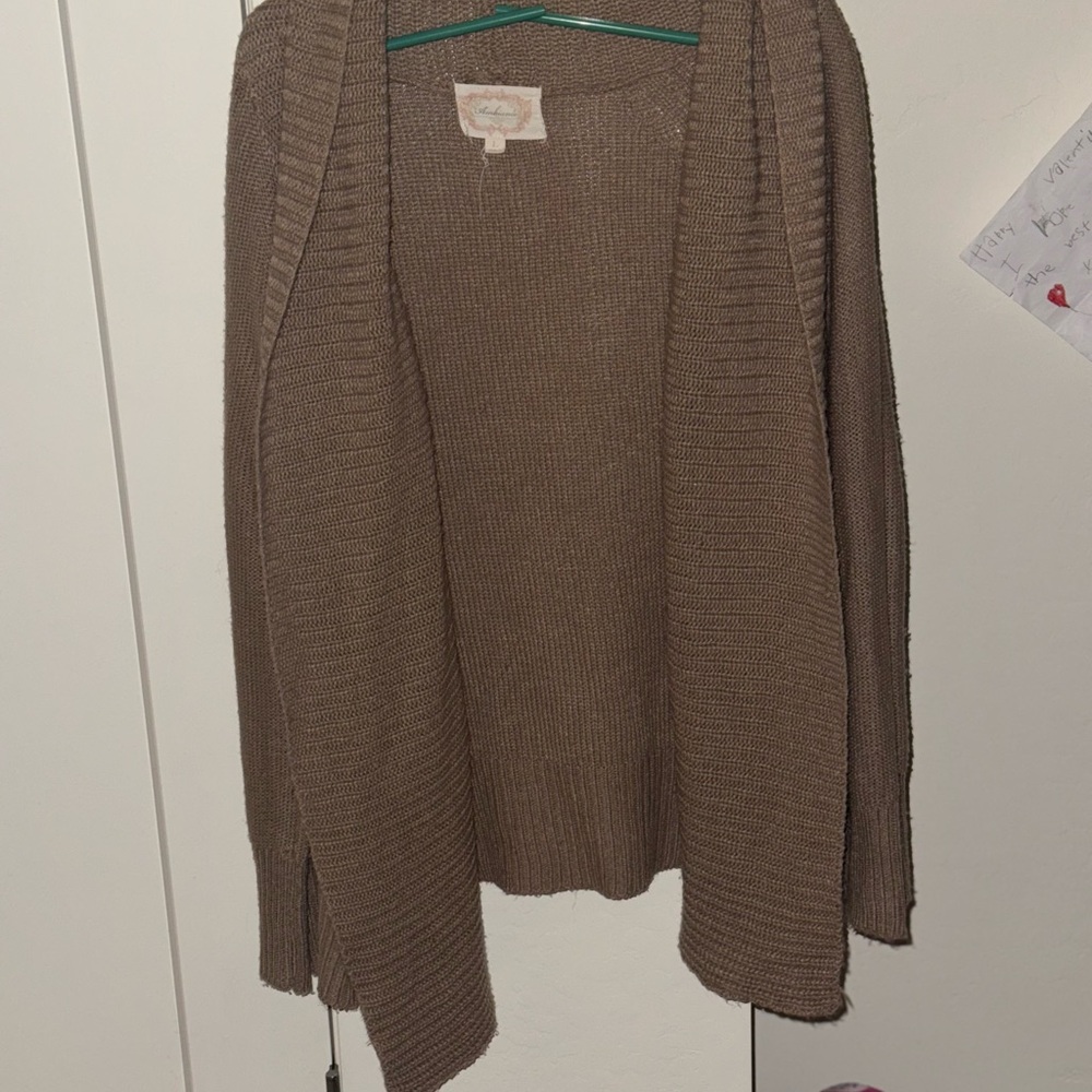 Ambiance Brown Cardigan Sweater with Ribbed Detailing